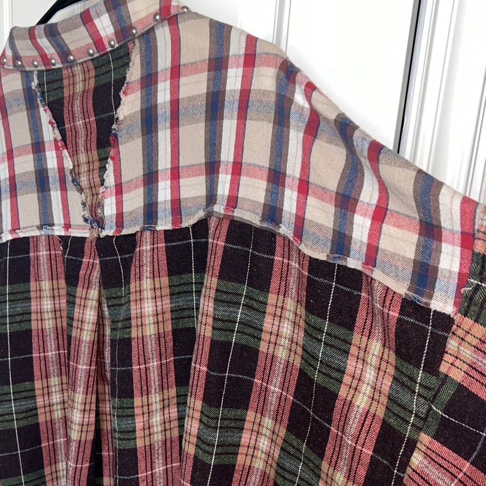 Women's Patchwork Plaid Button Down Shirt with St… - image 10